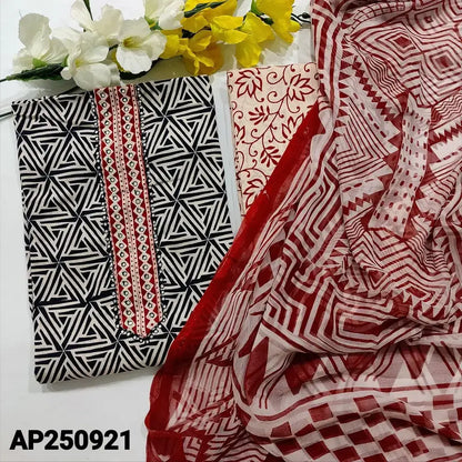 Black white printed soft satin cotton salwar material ap250921-Neidhal