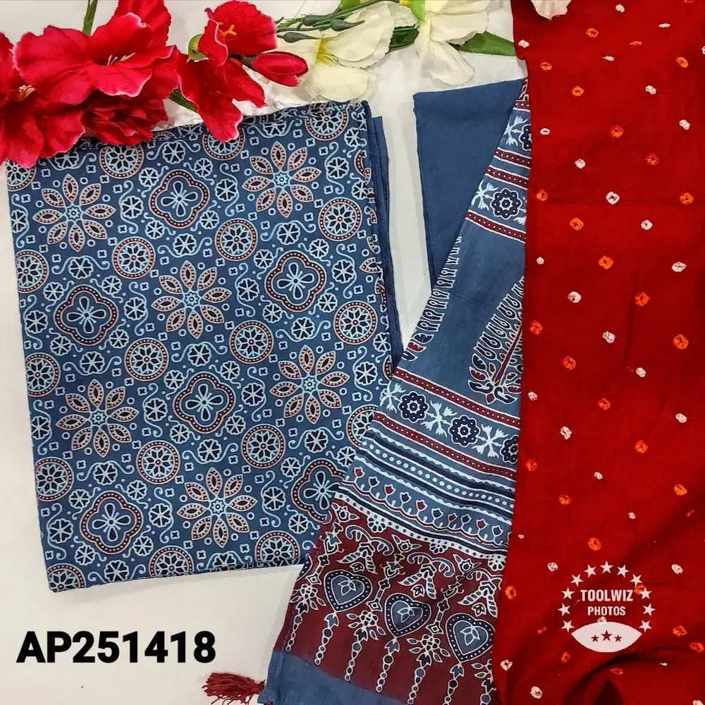 Blue ajrak block printed cotton salwar material ap251418-Neidhal