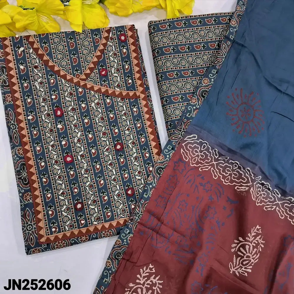 Blue ajrak printed cotton salwar material jn252606-Neidhal