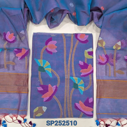 Blue and purple muslin jamdani salwar material SP252510-Neidhal