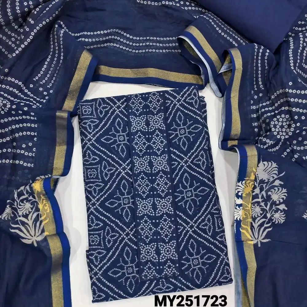 Blue bandhini printed chanderi silk cotton salwar material my251723-Neidhal