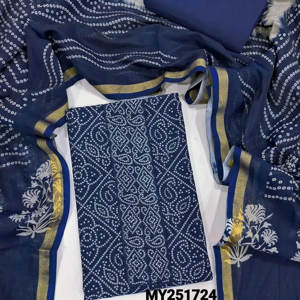 Blue bandhini printed chanderi silk cotton salwar material my251724-Neidhal