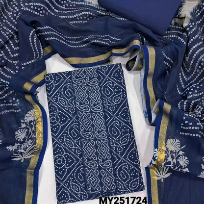 Blue bandhini printed chanderi silk cotton salwar material my251724-Neidhal