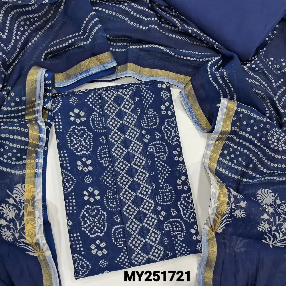 Blue bandhini printed chanderi silk cotton salwar material my251721-Neidhal