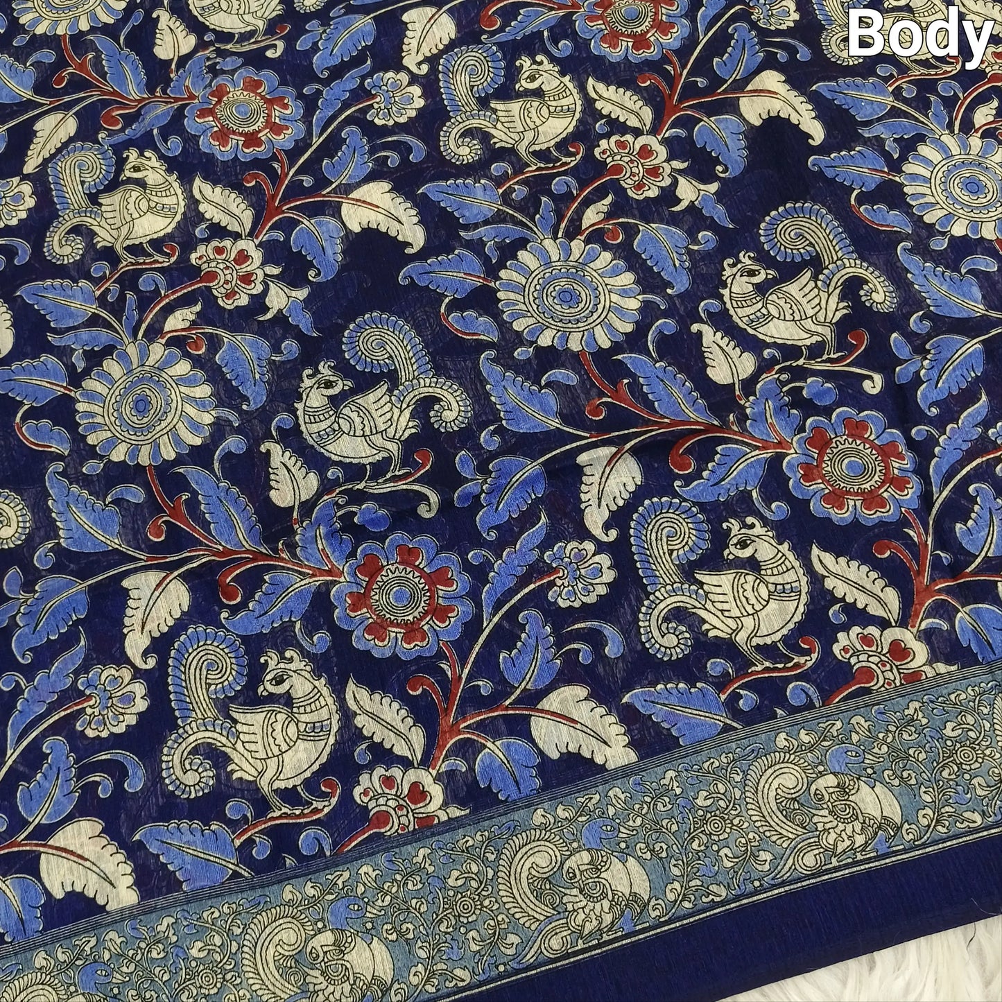 Blue base digital printed fancy slub silk cotton saree ns91-Neidhal