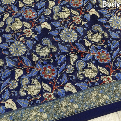 Blue base digital printed fancy slub silk cotton saree ns91-Neidhal