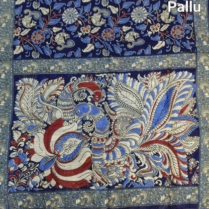 Blue base digital printed fancy slub silk cotton saree ns91-Neidhal