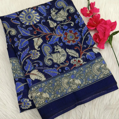 Blue base digital printed fancy slub silk cotton saree ns91-Neidhal