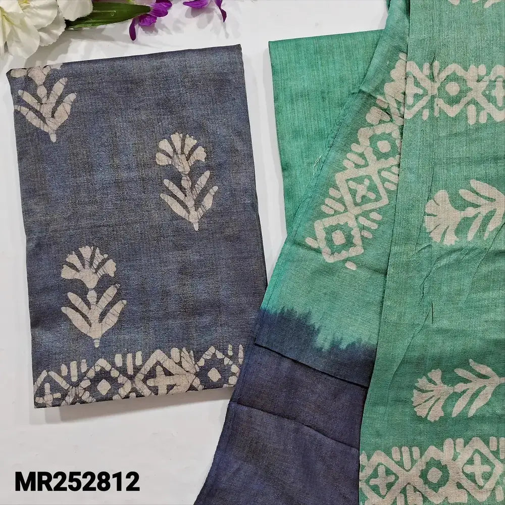 Blue batik bagalpuri jute silk cotton salwar material mr252812-Neidhal