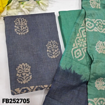 CODE FB252705: Blue batik dyed bagalpuri jute silk cotton unstitched salwar material(lining needed)turquoise green