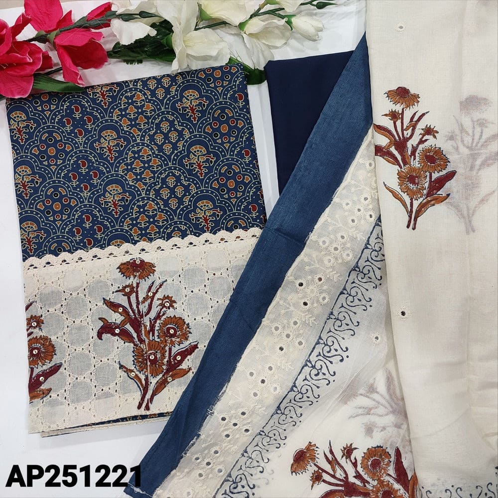 Blue block printed cotton salwar material ap251221-Neidhal