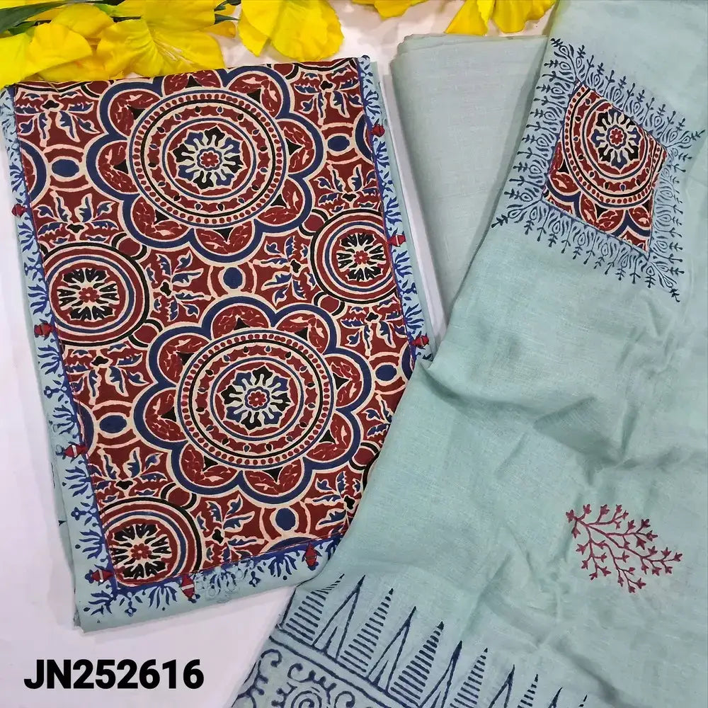 Blue block printed cotton salwar material jn252616-Neidhal