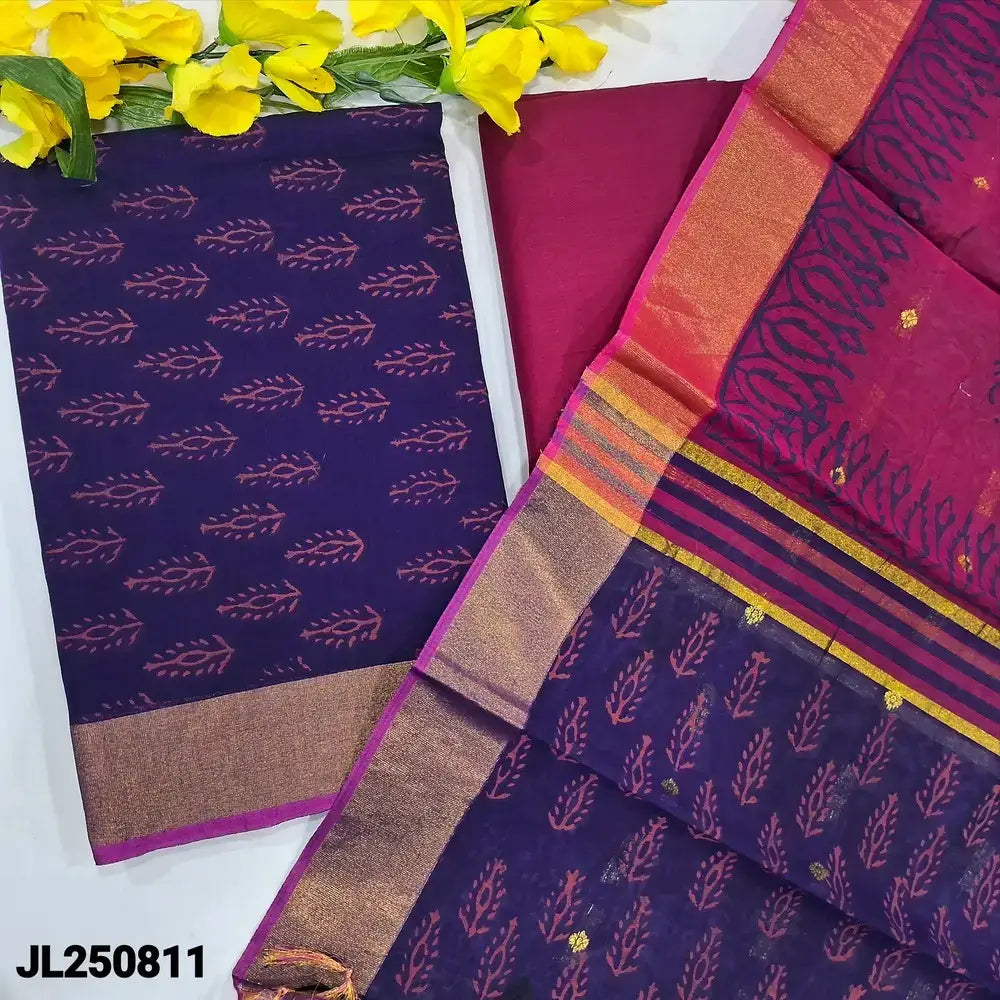 Blue block printed fancy silk cotton salwar material jl250811-Neidhal