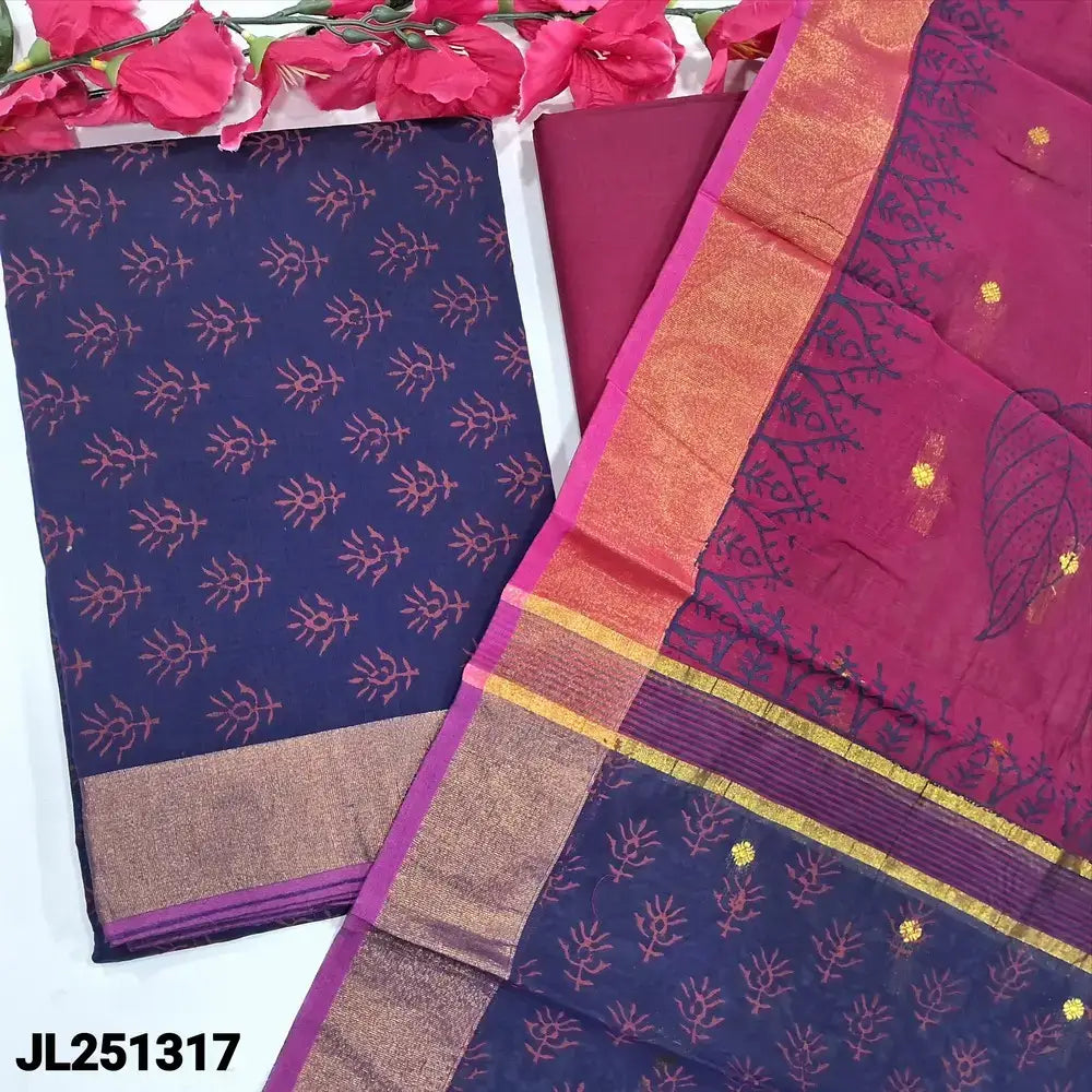 Blue block printed fancy silk cotton salwar material jl251317-Neidhal