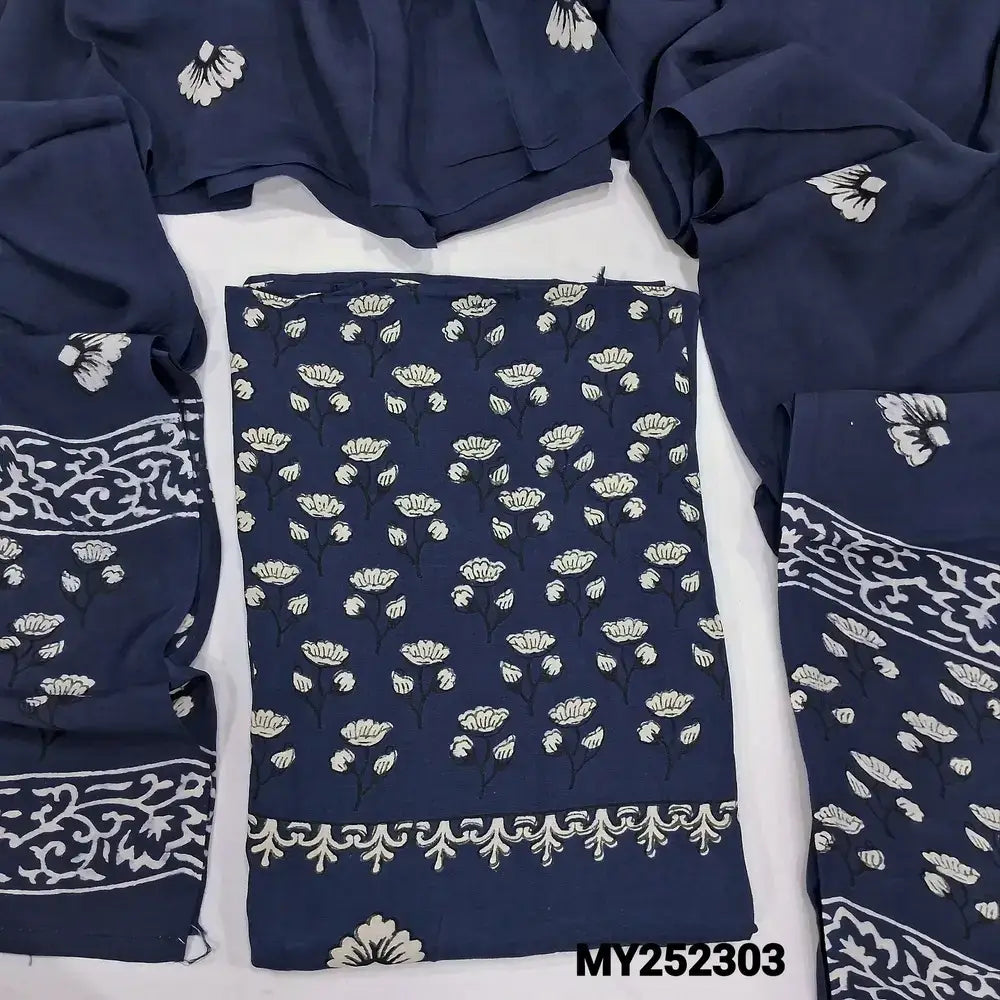 Blue block printed maslin salwar material my252303-Neidhal