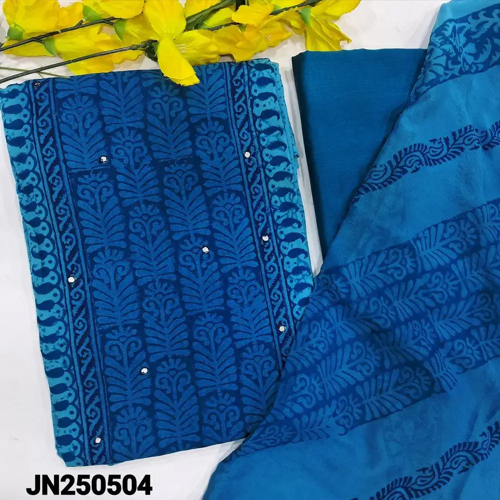 Blue block printed semi georgette salwar material jn250504-Neidhal