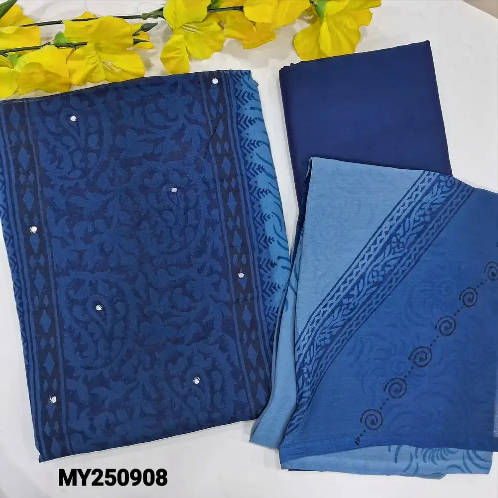 Blue block printed semi georgette salwar material my250908-Neidhal