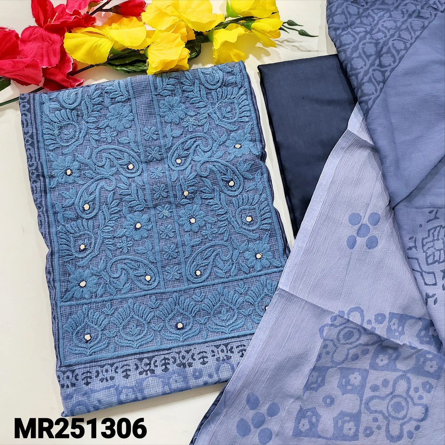 Blue block printed super net salwar material mr251306-Neidhal
