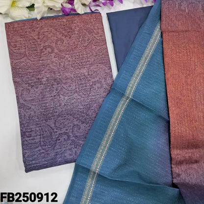 CODE FB250912: Blue &brick red digital printed fancy jute silk unstitched salwar material(thin fabric lining