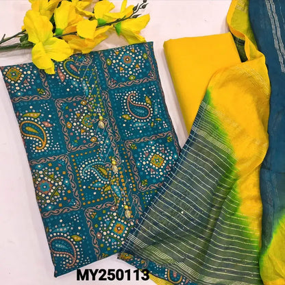 Blue digital bandhini printed silk cotton salwar material my250113-Neidhal