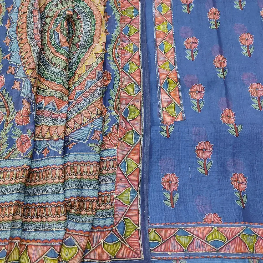 Blue digital floral printed silk cotton salwar material mr252603-Neidhal