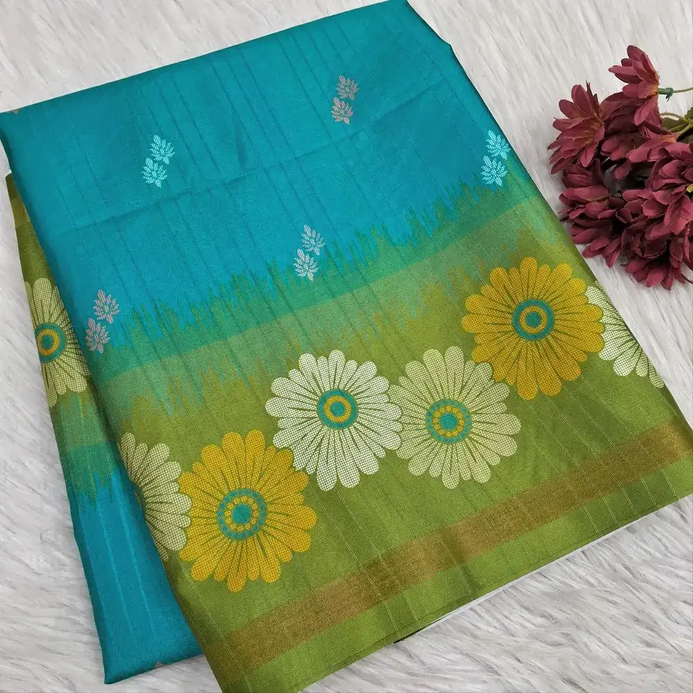 Blue digital printed fancy chappa silk saree ns163-Neidhal