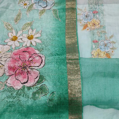 Blue digital printed pure organza unstitched salwar material