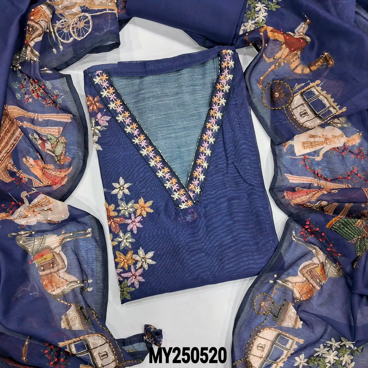 Blue digital printed silk cotton salwar material my250520-Neidhal