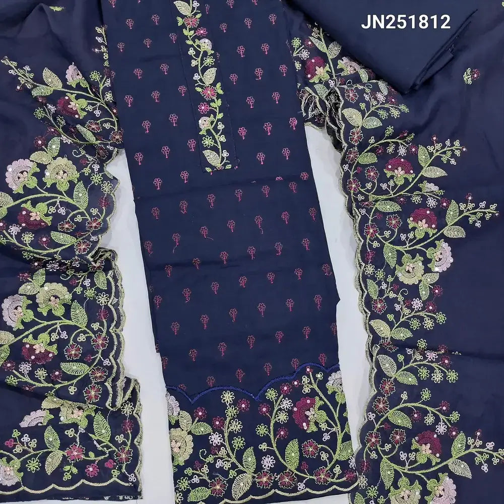 Blue embroidered maslin silk salwar material jn251812-Neidhal