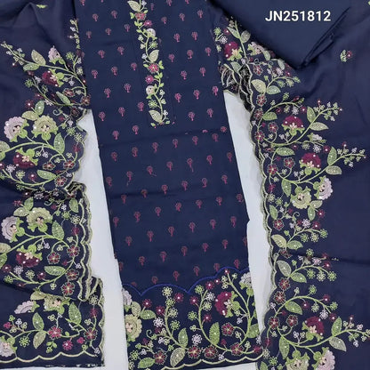 Blue embroidered maslin silk salwar material jn251812-Neidhal