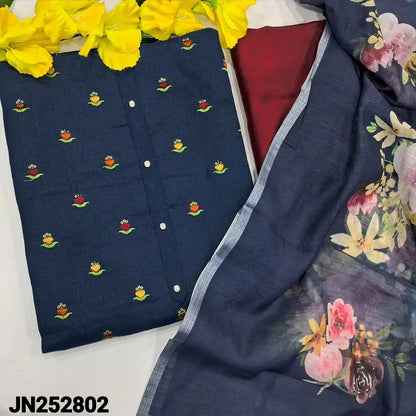 Blue embroidered semi linen salwar material jn252802-Neidhal