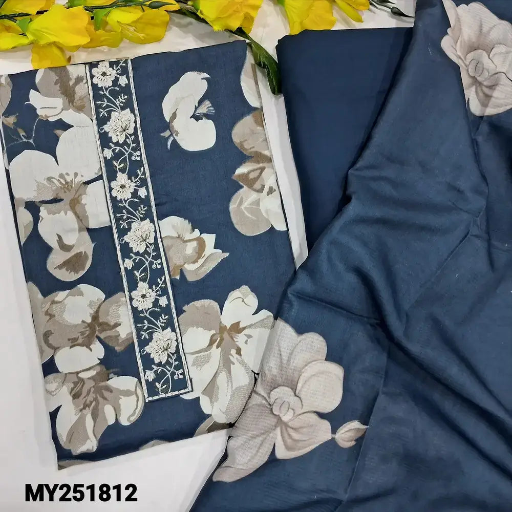 Blue floral printed satin cotton salwar material my251812-Neidhal