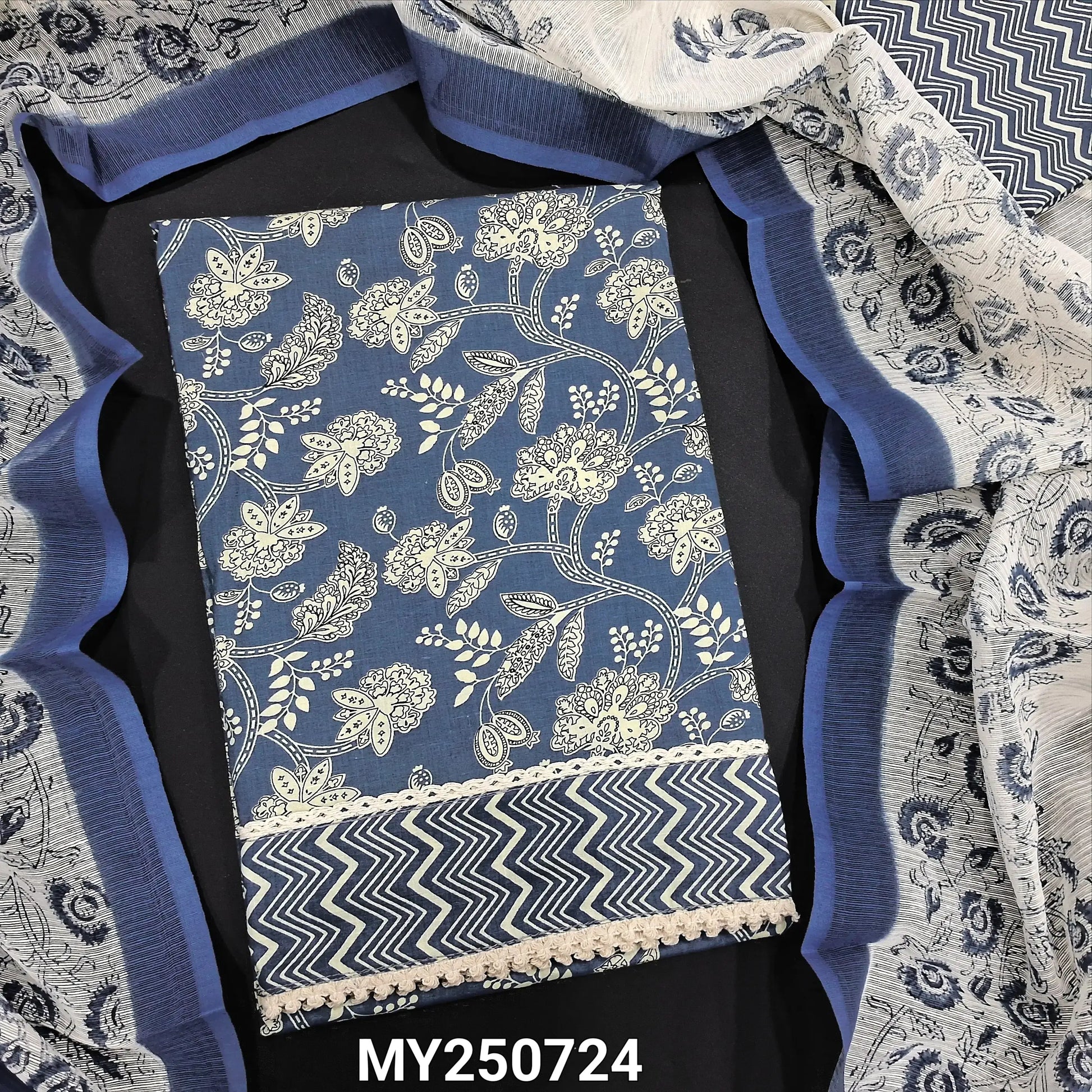 Blue floral printed soft cotton salwar material my250724-Neidhal