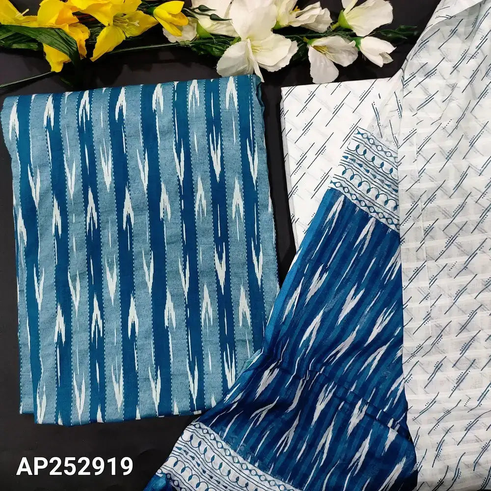 Blue ikat printed kantha spun cotton salwar material ap252919-Neidhal