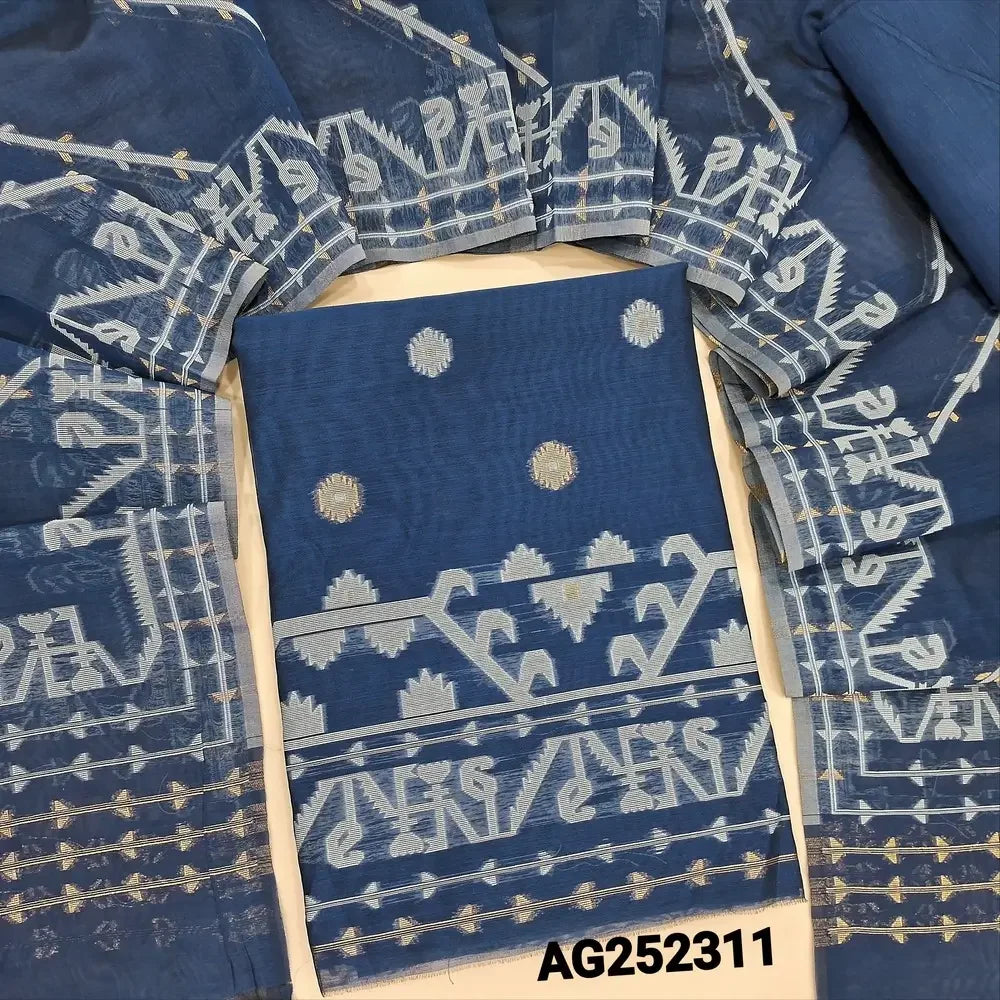 Blue jamdani woven premium silk cotton salwar material ag252311 Neidhal