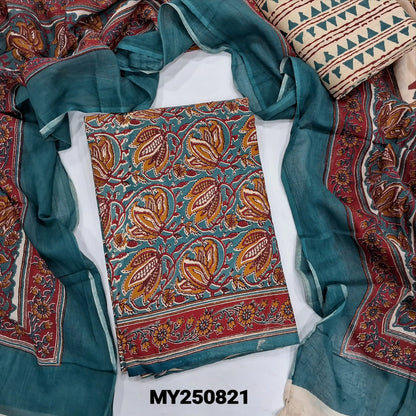 Blue kalamkari block printed cotton salwar material my250821-Neidhal