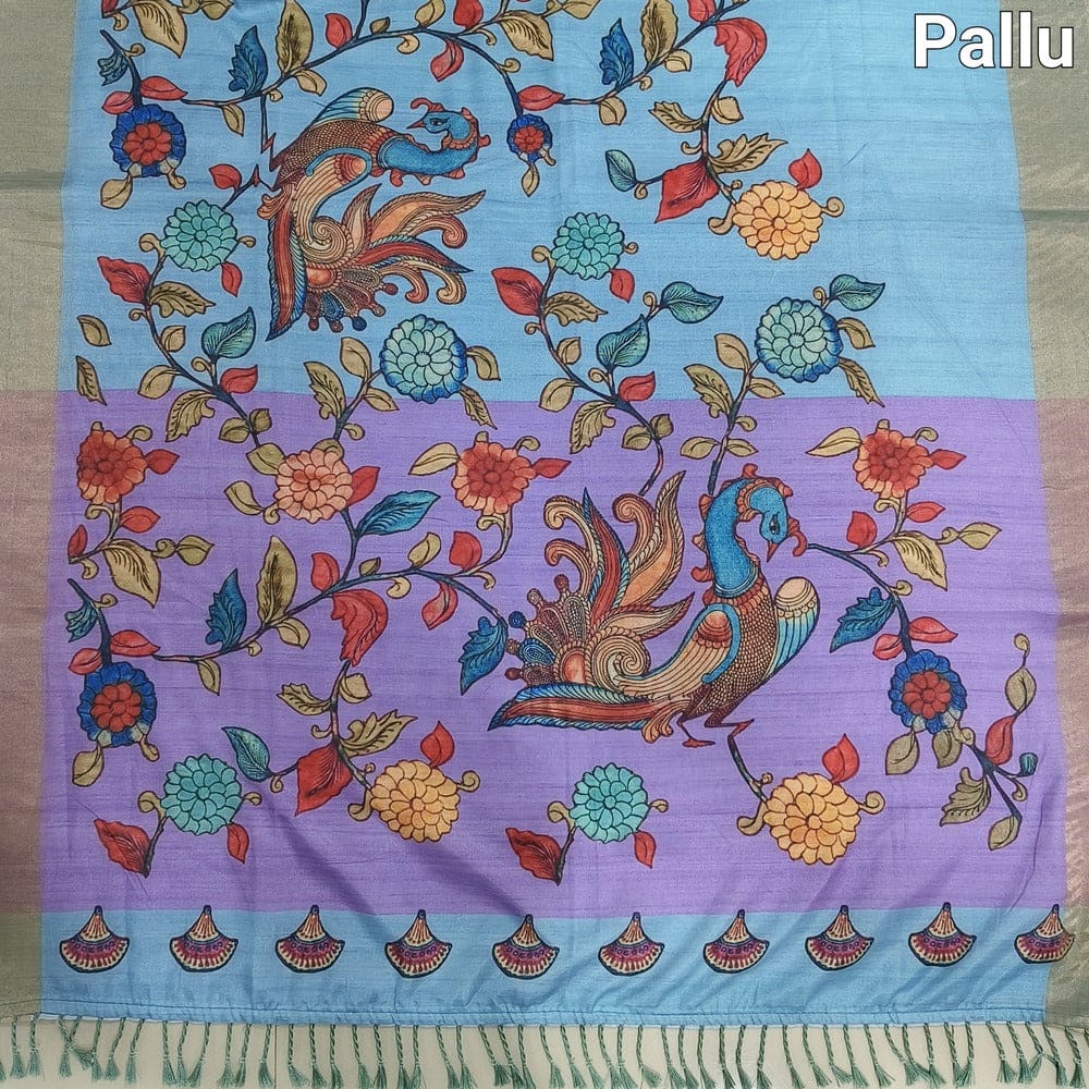 Blue kalamkari fancy soft silk saree ns105-Neidhal