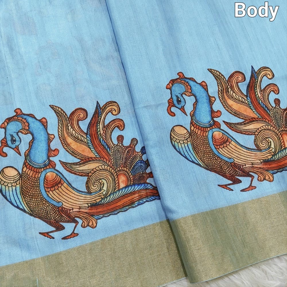 Blue kalamkari fancy soft silk saree ns105-Neidhal