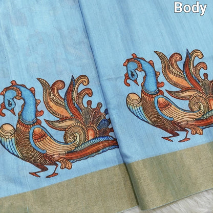 Blue kalamkari fancy soft silk saree ns105-Neidhal