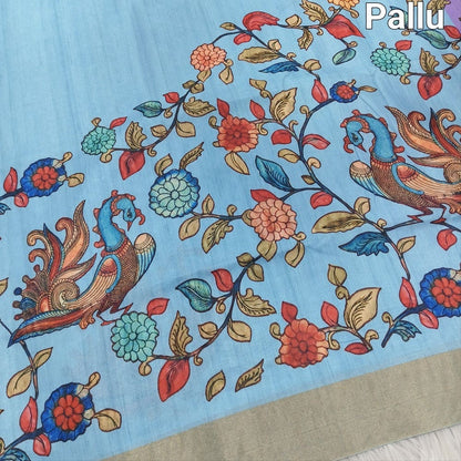 Blue kalamkari fancy soft silk saree ns105-Neidhal