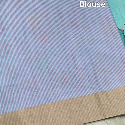 Blue kalamkari fancy soft silk saree ns105-Neidhal