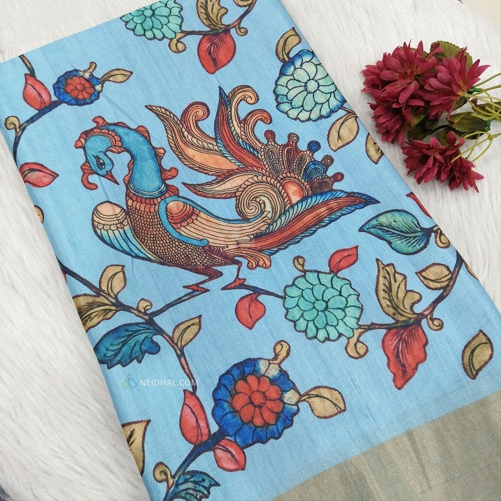 Blue kalamkari fancy soft silk saree ns105-Neidhal