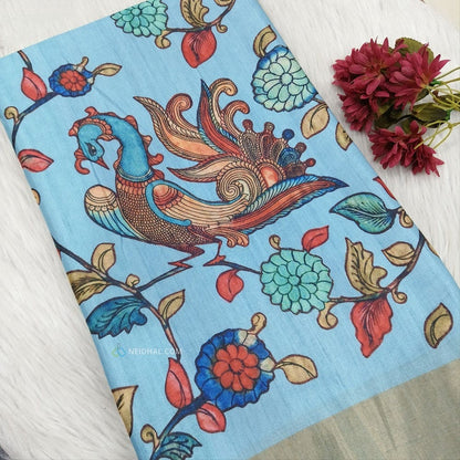 Blue kalamkari fancy soft silk saree ns105-Neidhal