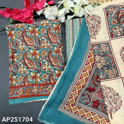 Blue kalamkari printed cotton salwar material ap251704-Neidhal