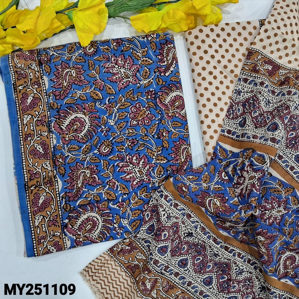 Blue kalamkari printed soft cotton salwar material my251109-Neidhal