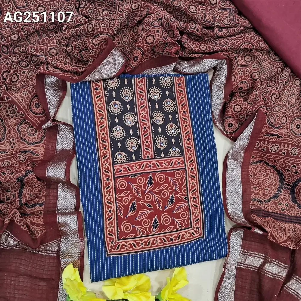 Blue kantha cotton salwar material ag251107-Neidhal