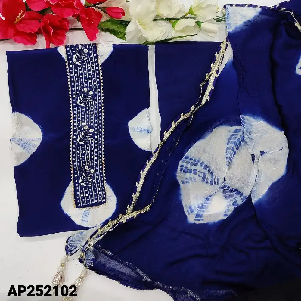 Blue Original Shibori Russian Silk Salwar Material AP52102 - Neidhal