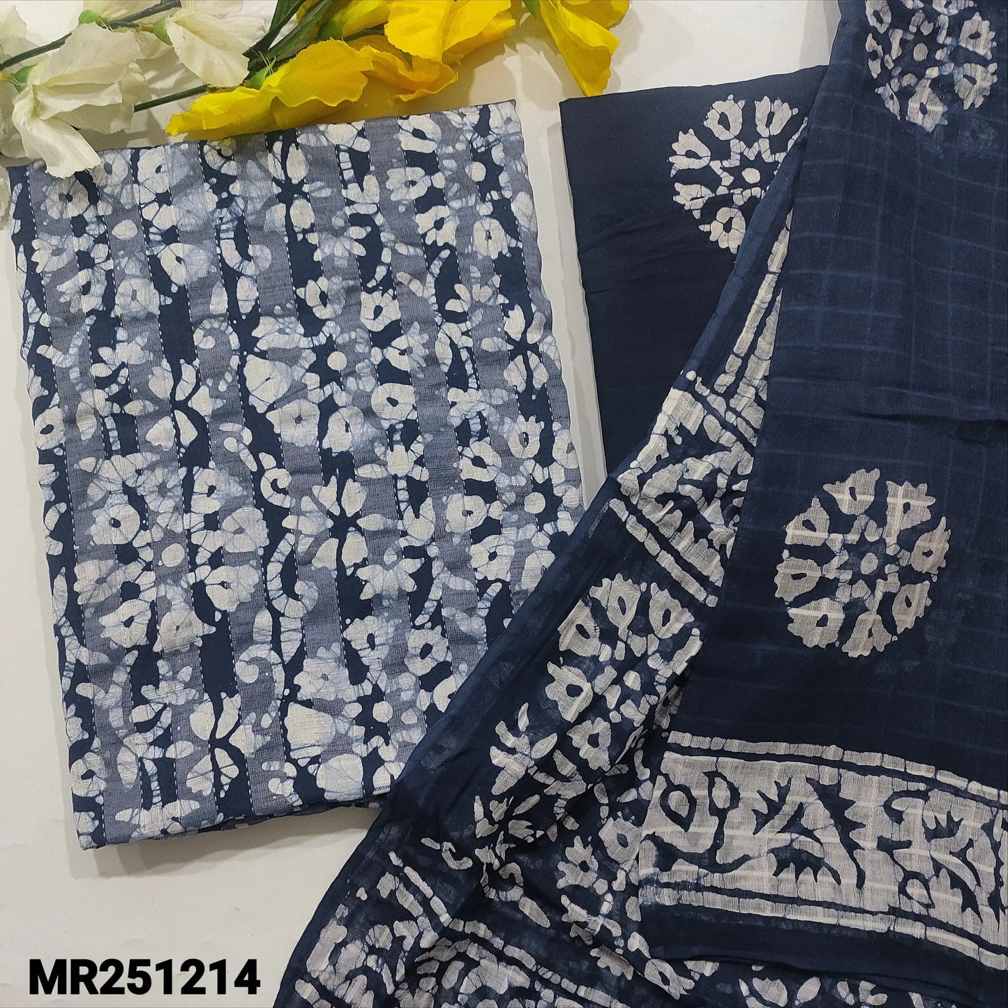 Blue original wax batik kantha cotton salwar material mr251214-Neidhal