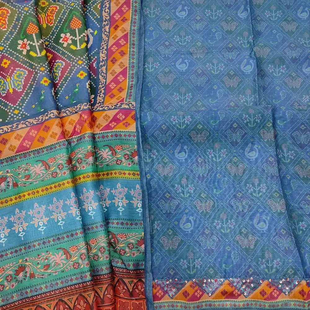 Blue patola digital printed silk cotton salwar material ap250911-Neidhal