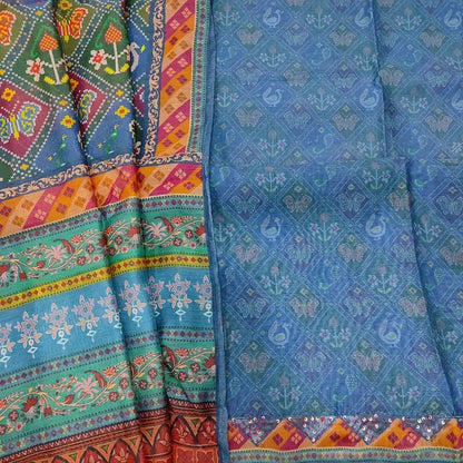 Blue patola digital printed silk cotton salwar material ap250911-Neidhal